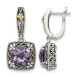 Shey Couture Sterling Silver with 14K Accent Antiqued Cushion Amethyst Hinged Hoop Dangle Earrings - Birthstone Company