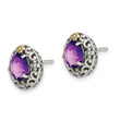 Shey Couture Sterling Silver with 14K Accent Antiqued Oval Amethyst Post Earrings 12.5 in - Birthstone Company