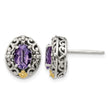 Shey Couture Sterling Silver with 14K Accent Antiqued Oval Amethyst Post Earrings 12.5 in - Birthstone Company