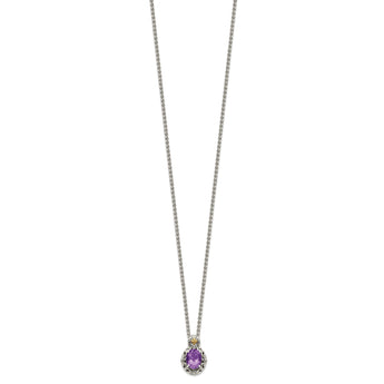 Shey Couture Sterling Silver with 14K Accent 18 Inch Antiqued Oval Amethyst Necklace - Birthstone Company