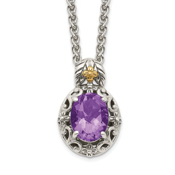 Shey Couture Sterling Silver with 14K Accent 18 Inch Antiqued Oval Amethyst Necklace - Birthstone Company