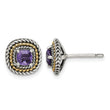 Shey Couture Sterling Silver with 14K Accent Antiqued Cushion Amethyst Post Earrings - Birthstone Company