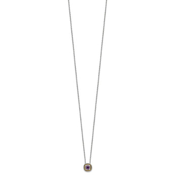 Shey Couture Sterling Silver with 14K Accent 18 Inch Antiqued Cushion Amethyst Necklace - Birthstone Company