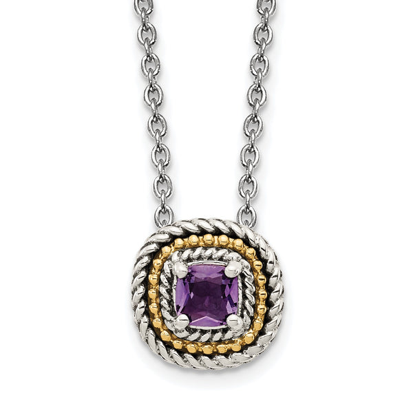 Shey Couture Sterling Silver with 14K Accent 18 Inch Antiqued Cushion Amethyst Necklace - Birthstone Company