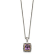 Shey Couture Sterling Silver with 14K Accent 18 Inch Antiqued Checkerboard-cut Cushion Bezel Amethyst Necklace - Birthstone Company