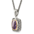 Shey Couture Sterling Silver with 14K Accent 18 Inch Antiqued Checkerboard-cut Cushion Bezel Amethyst Necklace - Birthstone Company