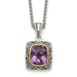 Shey Couture Sterling Silver with 14K Accent 18 Inch Antiqued Checkerboard-cut Cushion Bezel Amethyst Necklace - Birthstone Company