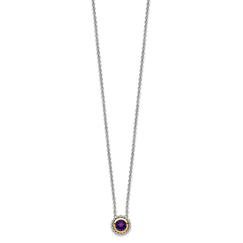 Shey Couture Sterling Silver with 14K Accent 18 Inch Antiqued Round Bezel Amethyst Necklace - Birthstone Company