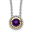 Shey Couture Sterling Silver with 14K Accent 18 Inch Antiqued Round Bezel Amethyst Necklace - Birthstone Company