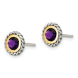 Shey Couture Sterling Silver with 14K Accent Antiqued Round Bezel Amethyst Post Earrings