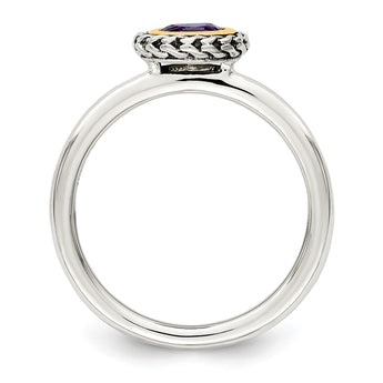 Shey Couture Sterling Silver with 14K Accent Antiqued Round Bezel Amethyst Ring - Birthstone Company