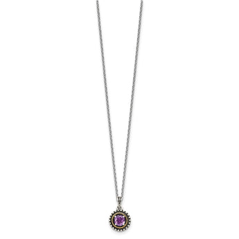 Shey Couture Sterling Silver with 14K Accent 18 Inch Antiqued Round Amethyst Necklace - Birthstone Company