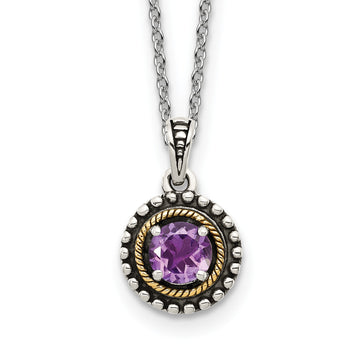 Shey Couture Sterling Silver with 14K Accent 18 Inch Antiqued Round Amethyst Necklace - Birthstone Company