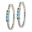Shey Couture Sterling Silver with 14K Accent Antiqued Round Light Swiss Blue Topaz Hoop Earrings