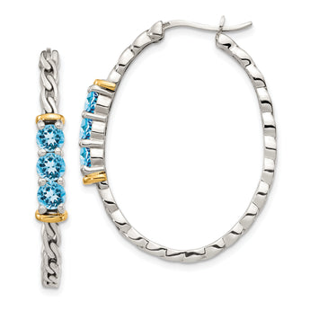 Shey Couture Sterling Silver with 14K Accent Antiqued Round Light Swiss Blue Topaz Hoop Earrings