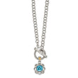 Shey Couture Sterling Silver Rhodium-plated with 14K Accent 18 Inch Round Light Swiss Blue Topaz and Diamond Toggle Necklace - Birthstone Company