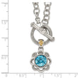 Shey Couture Sterling Silver Rhodium-plated with 14K Accent 18 Inch Round Light Swiss Blue Topaz and Diamond Toggle Necklace - Birthstone Company