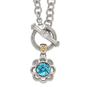 Shey Couture Sterling Silver Rhodium-plated with 14K Accent 18 Inch Round Light Swiss Blue Topaz and Diamond Toggle Necklace - Birthstone Company