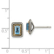 Shey Couture Sterling Silver with 14K Accent Antiqued Emerald-cut Blue Topaz Post Earrings
