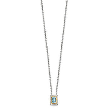 Shey Couture Sterling Silver with 14K Accent 18 Inch Emerald-cut Antiqued Light Swiss Blue Topaz Necklace - Birthstone Company