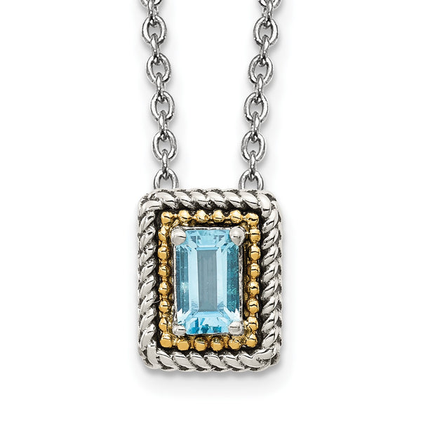 Shey Couture Sterling Silver with 14K Accent 18 Inch Emerald-cut Antiqued Light Swiss Blue Topaz Necklace - Birthstone Company
