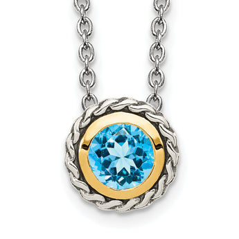 Shey Couture Sterling Silver with 14K Accent 18 Inch Antiqued Round Light Swiss Blue Topaz Necklace