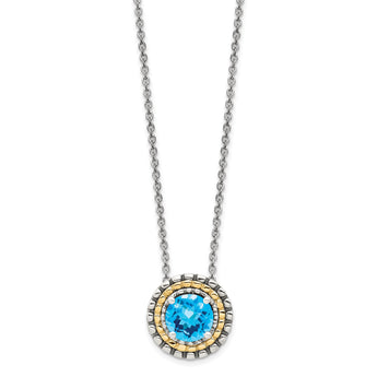Shey Couture Sterling Silver with 14K Accent 18 Inch Antiqued Round Light Swiss Blue Topaz Round Necklace - Birthstone Company
