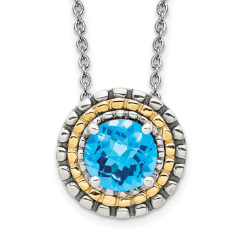 Shey Couture Sterling Silver with 14K Accent 18 Inch Antiqued Round Light Swiss Blue Topaz Round Necklace - Birthstone Company