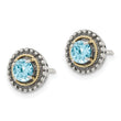 Shey Couture Sterling Silver with 14K Accent Antiqued Round Light Swiss Blue Topaz Post Earrings
