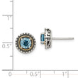 Shey Couture Sterling Silver with 14K Accent Antiqued Round Light Swiss Blue Topaz Post Earrings