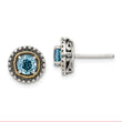 Shey Couture Sterling Silver with 14K Accent Antiqued Round Light Swiss Blue Topaz Post Earrings