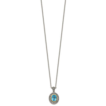 Shey Couture Sterling Silver with 14K Accent 18 Inch Antiqued Light Swiss Blue Topaz Oval Necklace - Birthstone Company