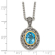 Shey Couture Sterling Silver with 14K Accent 18 Inch Antiqued Light Swiss Blue Topaz Oval Necklace - Birthstone Company