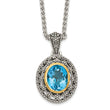 Shey Couture Sterling Silver with 14K Accent 18 Inch Antiqued Light Swiss Blue Topaz Oval Necklace - Birthstone Company