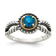 Shey Couture Sterling Silver with 14K Accent Antiqued Round London Blue Topaz Ring - Birthstone Company