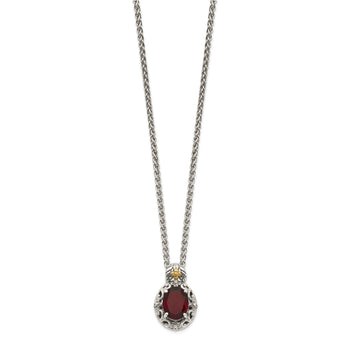 Shey Couture Sterling Silver with 14K Accent 18 Inch Antiqued Oval Garnet Necklace - Birthstone Company