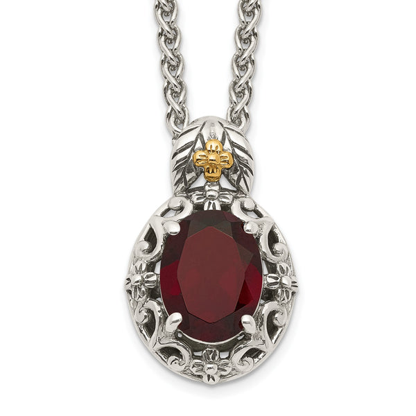 Shey Couture Sterling Silver with 14K Accent 18 Inch Antiqued Oval Garnet Necklace - Birthstone Company