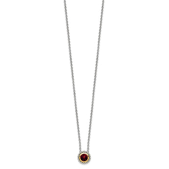 Shey Couture Sterling Silver with 14K Accent 18 Inch Antiqued Round Bezel Garnet Necklace - Birthstone Company