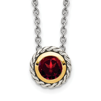 Shey Couture Sterling Silver with 14K Accent 18 Inch Antiqued Round Bezel Garnet Necklace - Birthstone Company