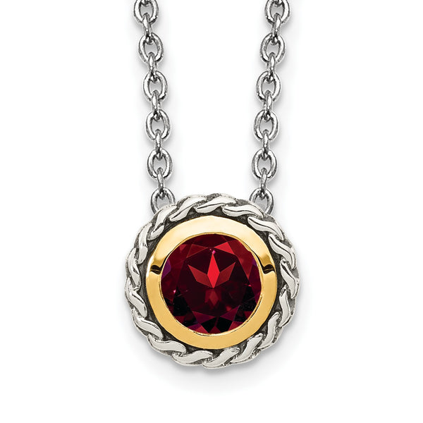 Shey Couture Sterling Silver with 14K Accent 18 Inch Antiqued Round Bezel Garnet Necklace - Birthstone Company
