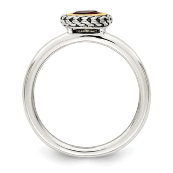 Shey Couture Sterling Silver with 14K Accent Antiqued Round Bezel Garnet Ring - Birthstone Company