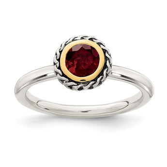 Shey Couture Sterling Silver with 14K Accent Antiqued Round Bezel Garnet Ring - Birthstone Company