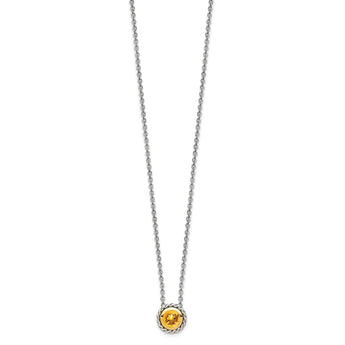 Shey Couture Sterling Silver with 14K Accent 18 Inch Antiqued Round Bezel Citrine Necklace - Birthstone Company