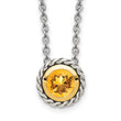 Shey Couture Sterling Silver with 14K Accent 18 Inch Antiqued Round Bezel Citrine Necklace - Birthstone Company