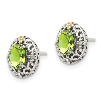 Shey Couture Sterling Silver with 14K Accent Antiqued Oval Peridot Post Earrings