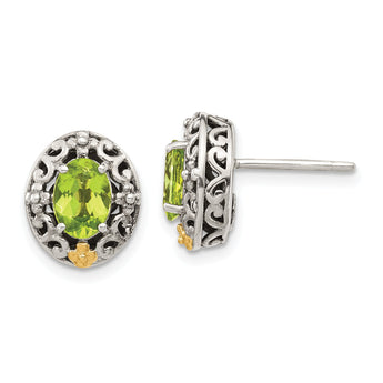 Shey Couture Sterling Silver with 14K Accent Antiqued Oval Peridot Post Earrings