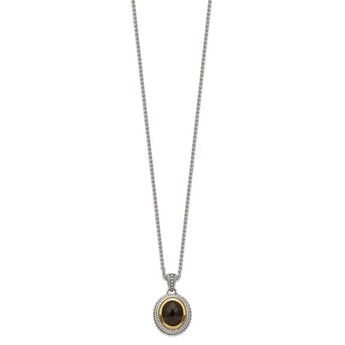 Oval Bezel Smoky Quartz Necklace in Sterling Silver, Antiqued, 18 Inch