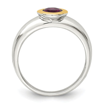 Shey Couture Sterling Silver Rhodium-plated with 14K Accent Oval Bezel Rhodolite Garnet Oval Ring - Birthstone Company