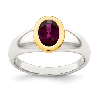 Shey Couture Sterling Silver Rhodium-plated with 14K Accent Oval Bezel Rhodolite Garnet Oval Ring - Birthstone Company