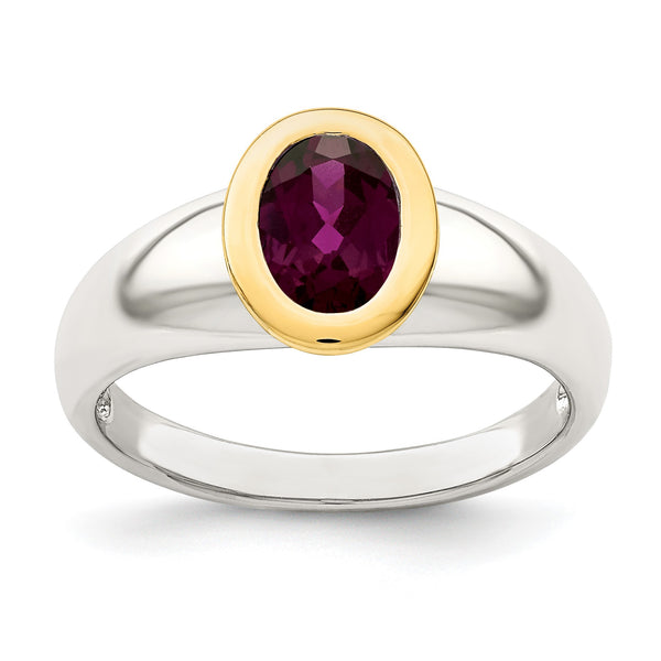 Shey Couture Sterling Silver Rhodium-plated with 14K Accent Oval Bezel Rhodolite Garnet Oval Ring - Birthstone Company